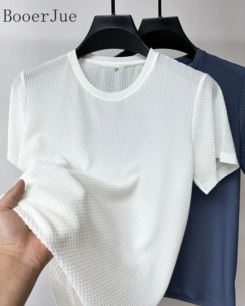 Markenkleidung 6XL Sommer Eisseide Hochwertige Einfarbige Kurzarm-T-Shirts für Herren Atmungsaktives Modisches T-Shirt für Männer – Detail 13