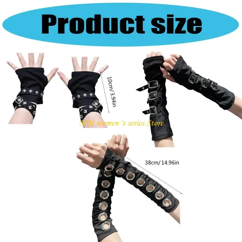 Q39C Cubierta brazo gótico mangas brazo elástico accesorio ropa mano para mujeres adolescentes ropa diaria y evento
