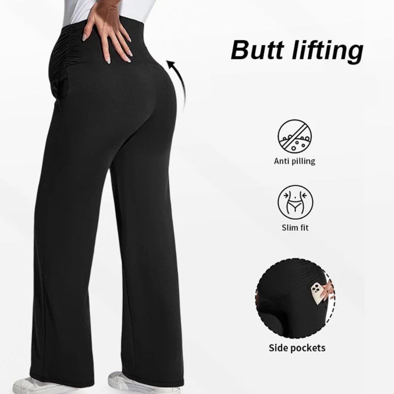 マタニティハイウエストストレッチストレートレッグパンツ柔らかい生地と弾性腹サポート妊娠のための快適さ-15ub