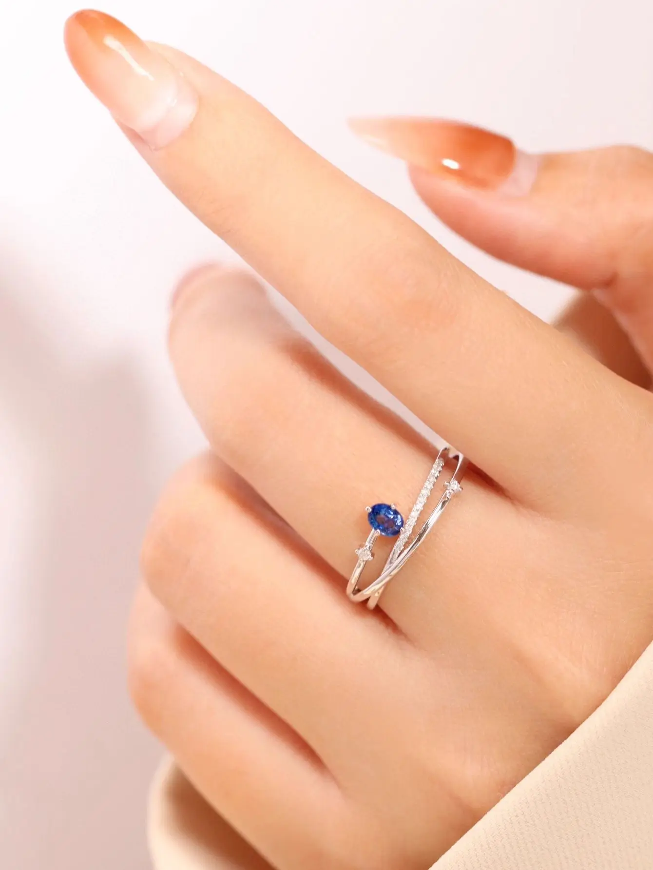 925 argento Ins style sapphire star track diamond ring personalità squisita no collision style temperamento elegante smart versati