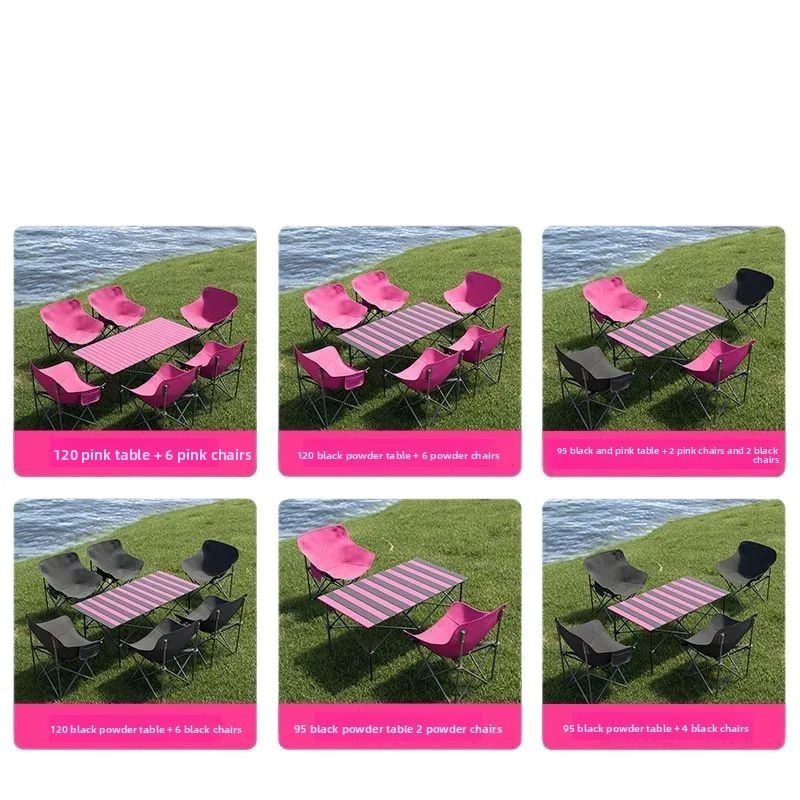 مجموعة طاولة وكرسي قابلة للطي في الهواء الطلق، معدات كشك التخييم المحمولة السميكة المحدثة، طاولة لف البيض، كرسي القمر