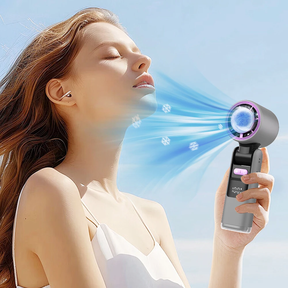 

13000rpm Cordless Fan Speed(100) Digital Ice Cooling Fan Pocket Hand Fan Camping Multi Tools BBQ Air Blower Ice Cooler Portable