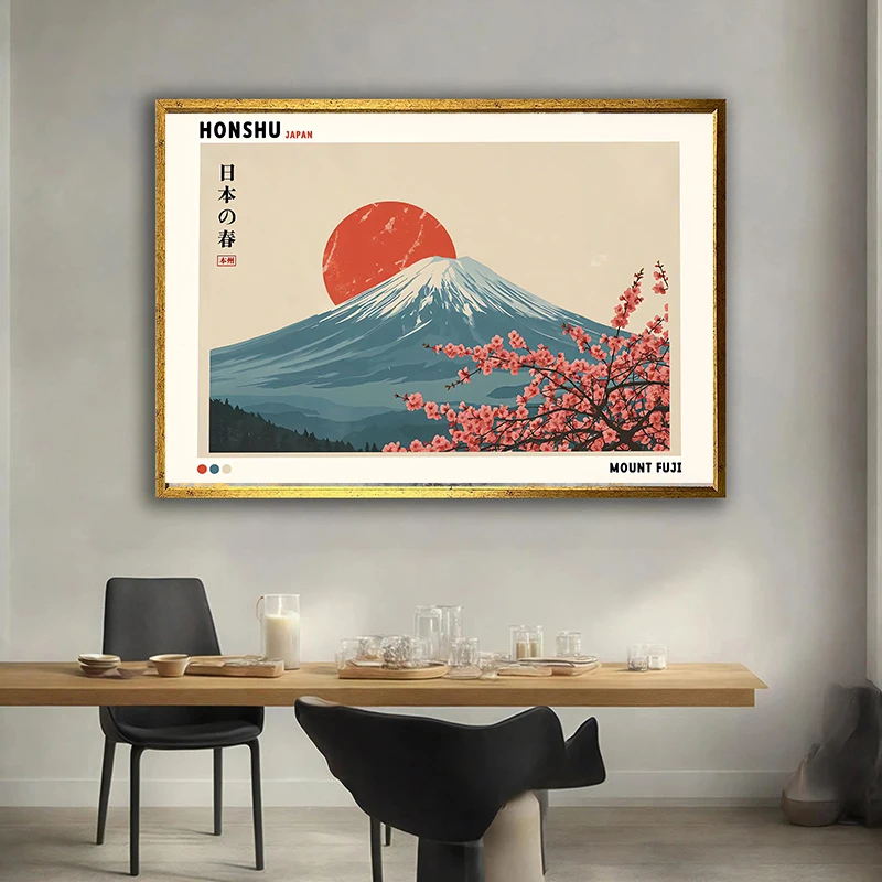 Japanese Fuji Mountain Cherry Blossom Red Sun Canvas Painting Poster Living Room Art Studio Coffee Shop Home Decor Unframed