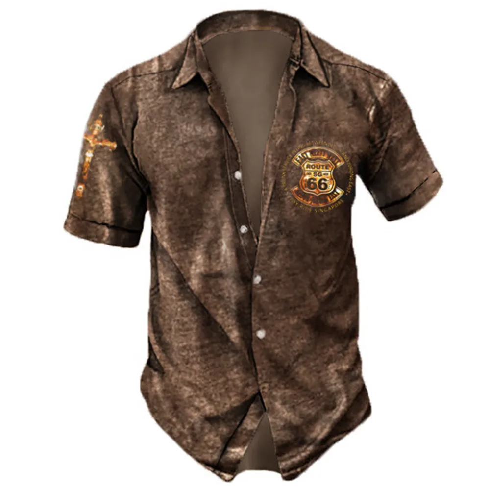 Vintage Men\'s Shirt Hip Hop Skull Print Short Sleeve Oversized Top Tees Old Casual Hawaiian Men Clothing Lapel Shirt Streetwear