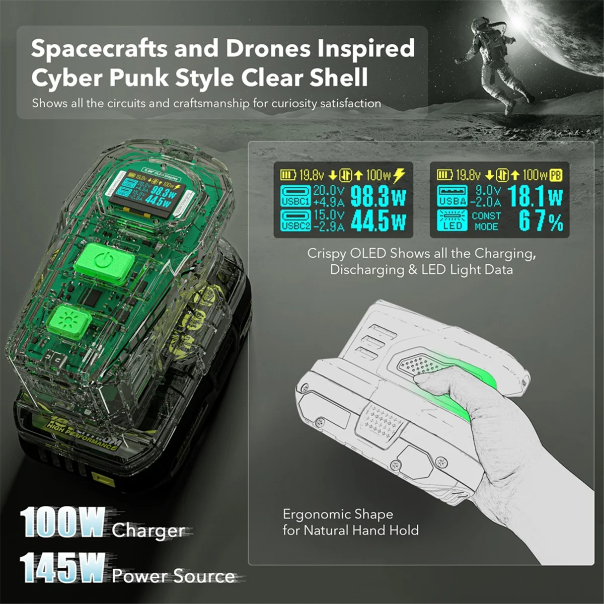 شاحن سريع RYOBI 18 فولت واحد + شاحن بطارية بطارية ليثيوم 100 واط شحن سريع منفذ USB شاحن ثنائي الاتجاه