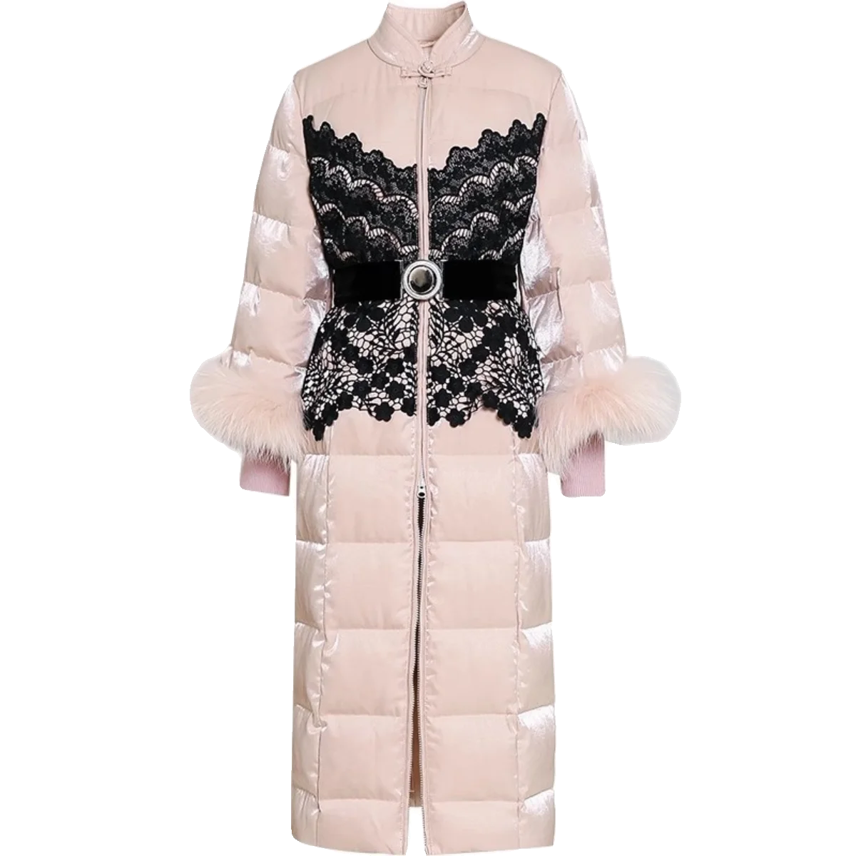 Winter lace long down jacket fur long sleeves Elegant coat women