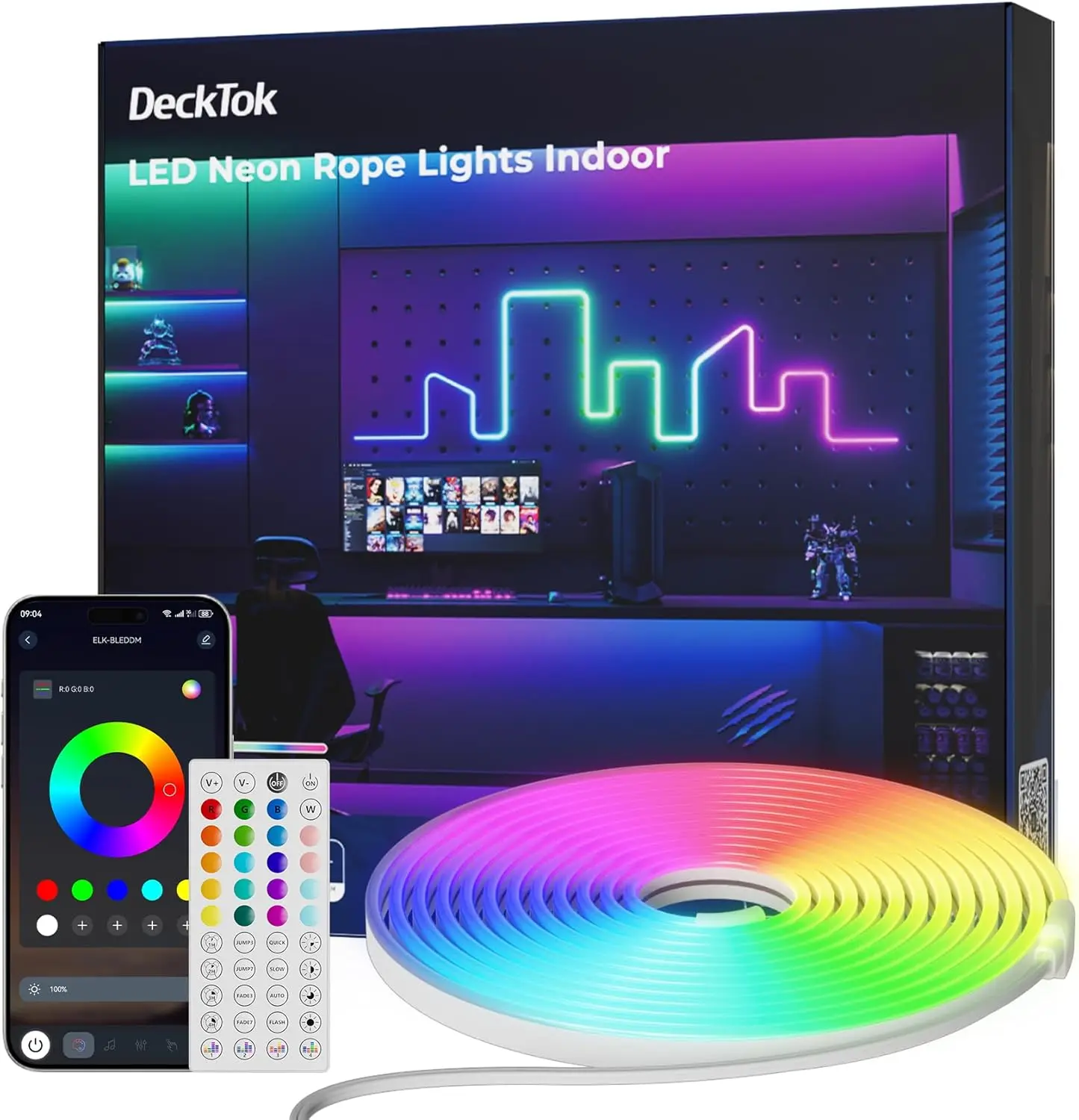 

100FT Flexible LED Neon Rope Lights Strip with App/Remote Control,RGB Multiple Modes,for Indoor/Outdoor Wall Decor and Gaming