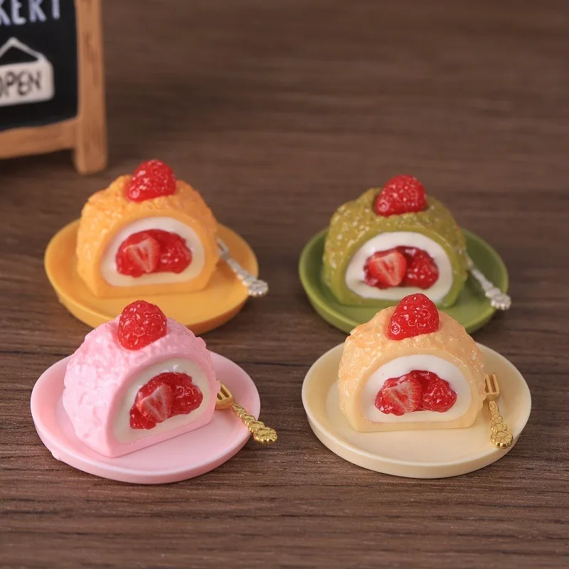 Simulated strawberry cream cake miniature food toy house afternoon tea resin ornament