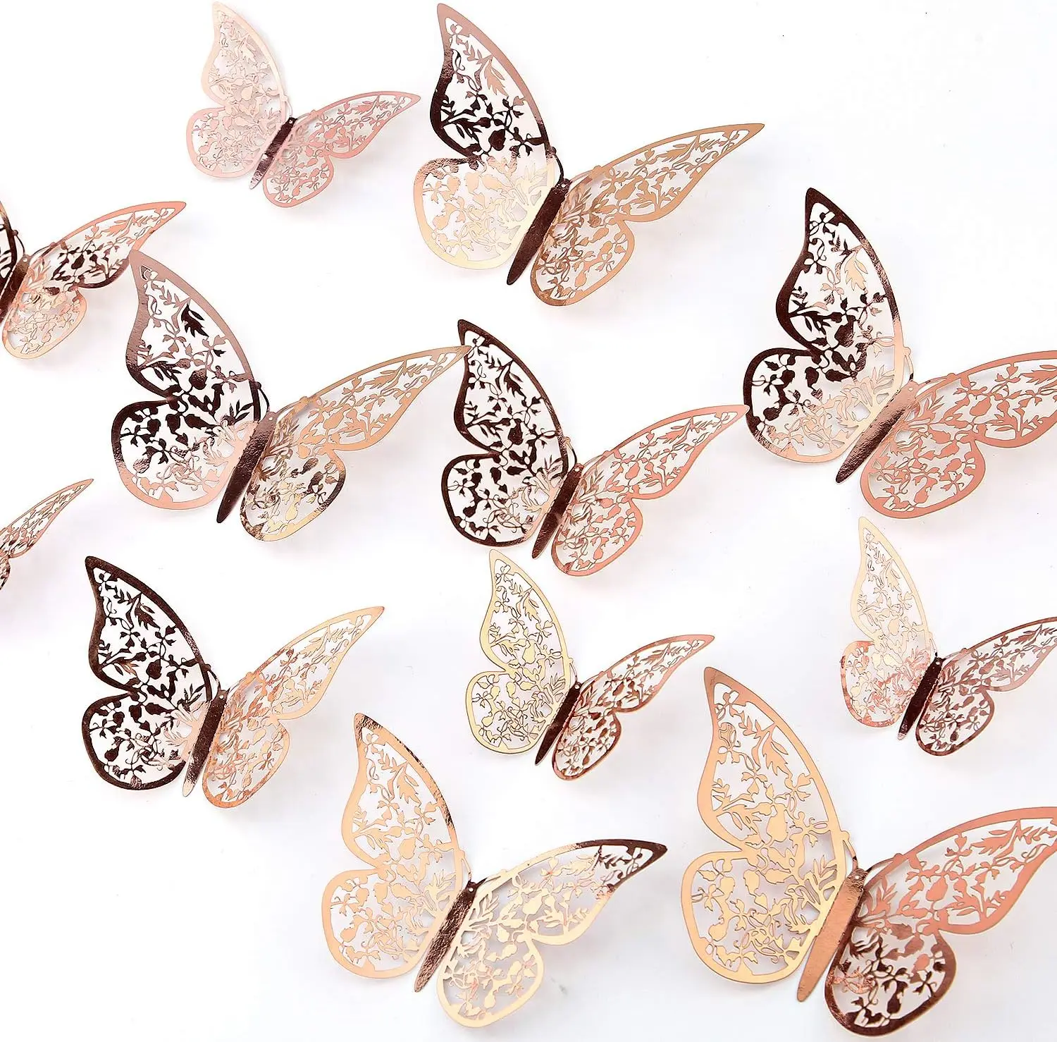 12Pcs Hollow Butterfly 3D Wall Stickers Rose Gold Silver Butterflies Stickers for Birthday Wedding Room Wallpapers Home Decor