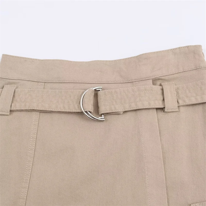 Jupe Midi femme 2025 hiver nouveau Style kaki avec ceinture décor utilitaire jupe Midi décontracté mode polyvalente