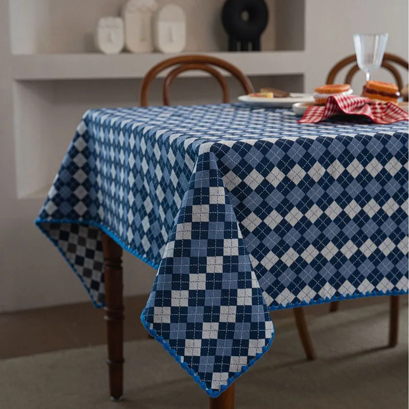 Two-Color Plaid Shell Lock Tablecloth High-Quality Anti-Dirt Table Dust Cover for Dining European Home Decor for Four Seasons