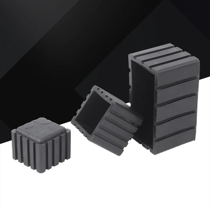 Square/Rectangle Black Rubber Chair Leg Caps Non-Slips Table Feet Furniture Tube End Covers Tips Protector Pads Pipe Plugs