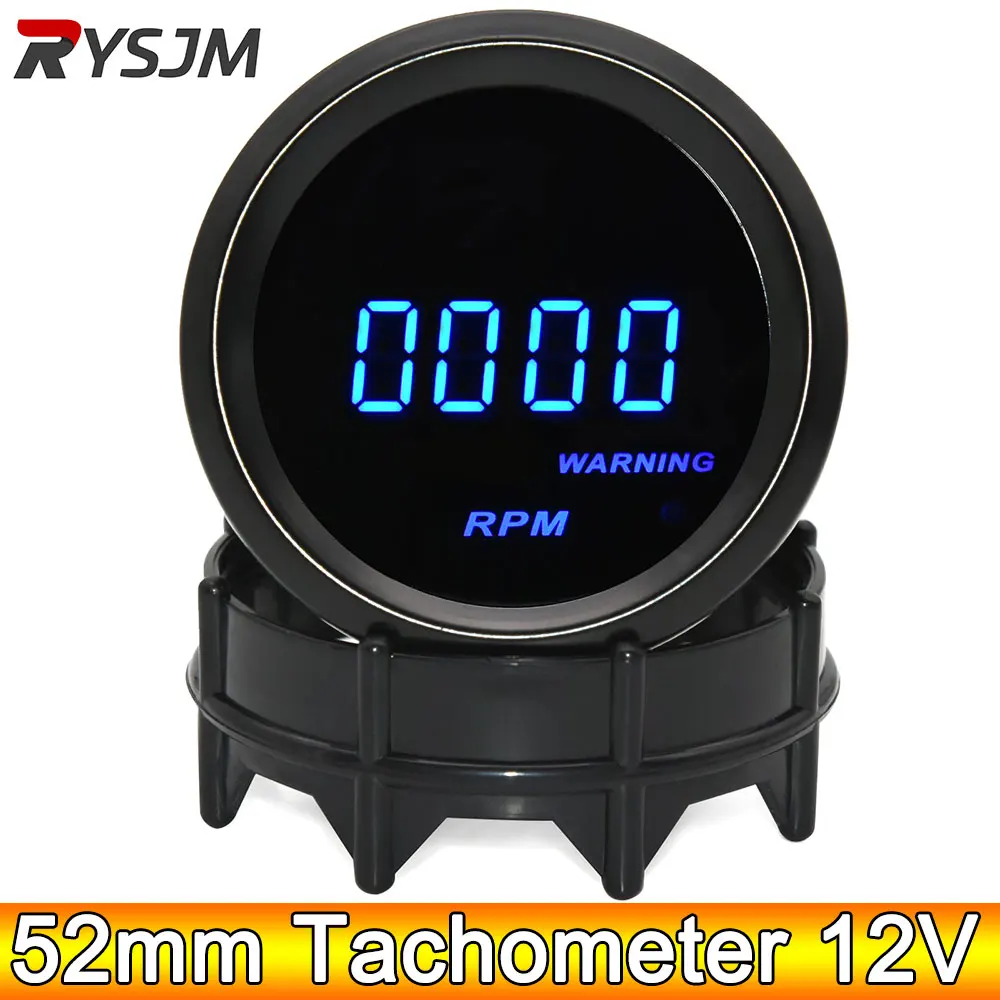 AD 0~9999 RPM Meter 52mm Car Digital Tacho Gauge Tachometer Blue Led Car LED Display for 4/6/8 Cylinder Gasoline Engine COUNTER