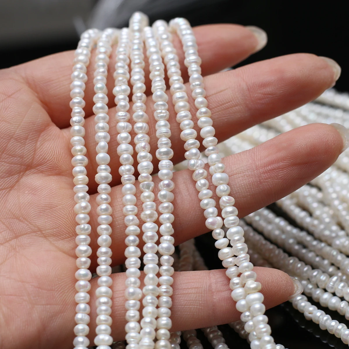 3–4mm Flat Beads 18cm Natural Freshwater Pearl Beads Through-hole Beads for Jewelry Making DIY Necklaces Bracelets Accessories
