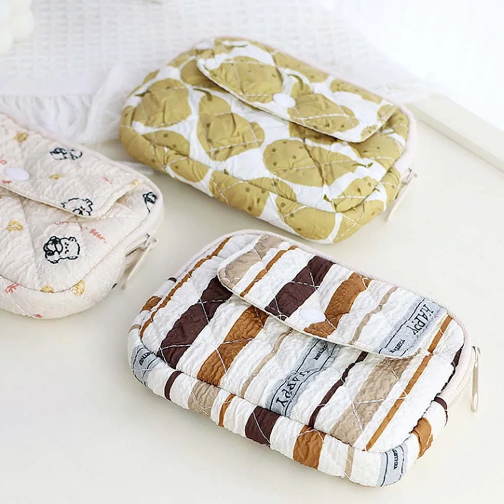 

Stripe Quilted Cotton Coin Purse Large Capacity Polka Dot Small Makeup Lipstick Bag Card Holder Jewelry Packing Pouch