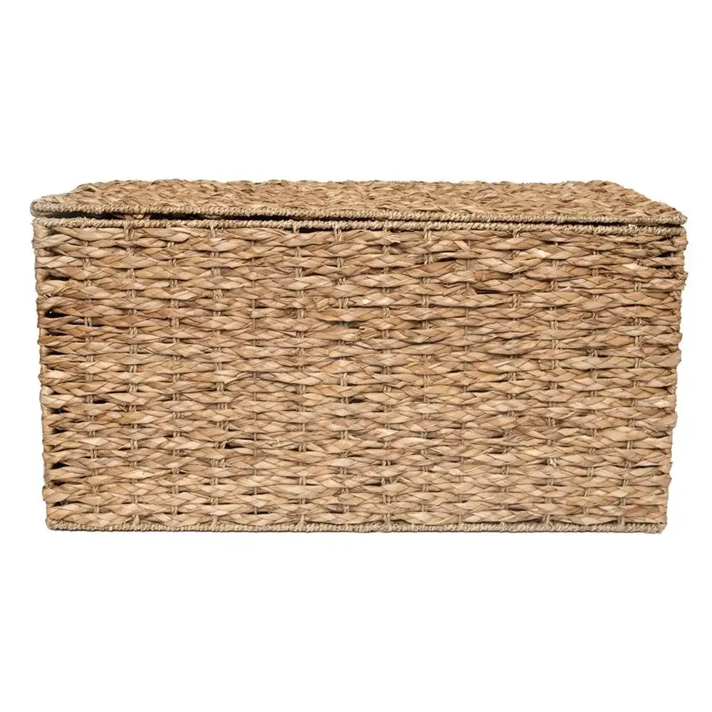 Natural Seagrass Storage Trunk with Cut-Out Handles Large Rectangular Basketweave Design Adds Style and Functionality to Home