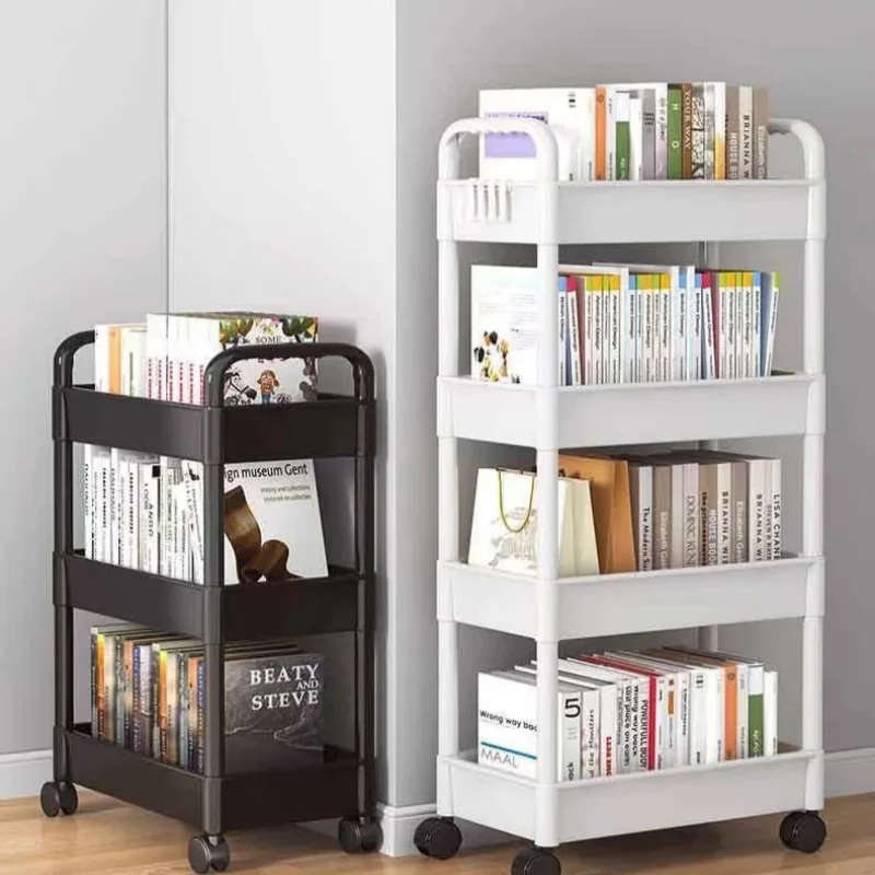 Kitchen storage rack with wheels, multi-level snack mobile rack, bathroom, baby bedroom, books