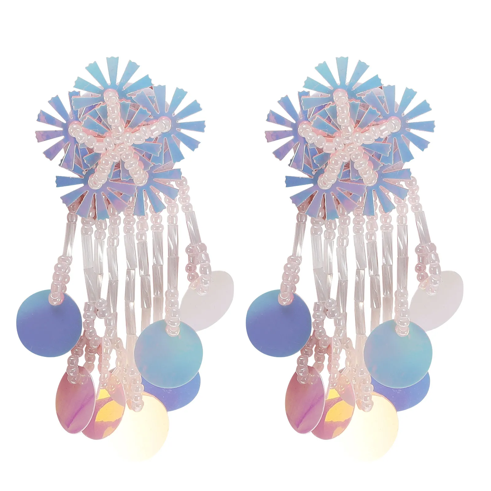 1Pair Geometric Earrings Long Dangle Sequin Tassel Handmade Earrings Color Changing Charming Gift for Women Creative Earbobs
