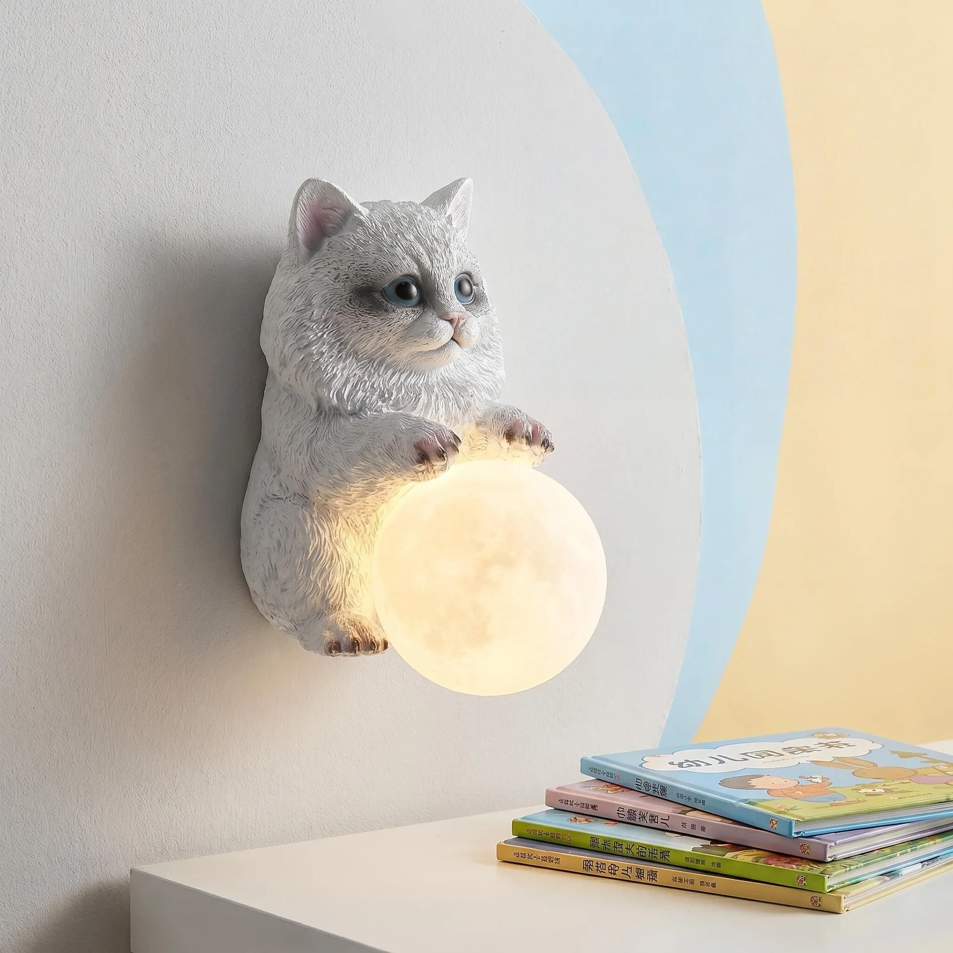 Baby Nursery Light Fixture - cat Moon Wall Lamp Children's Room