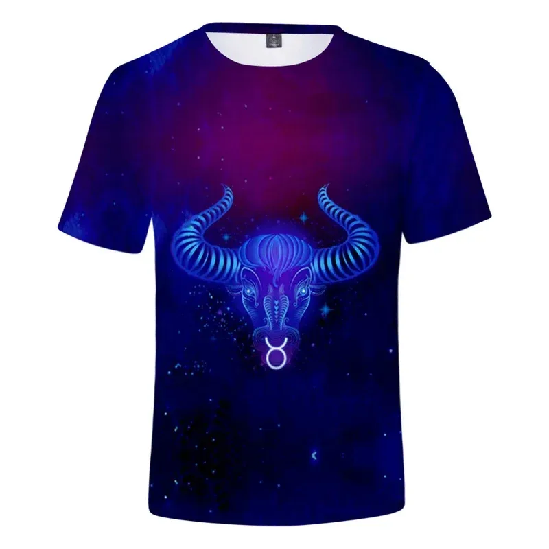 2025 11 كلاسيكي 12 علامات زودياك تي شيرت البلوز برج الحمل الجوزاء السرطان 12 الأبراج الرجال/النساء قصيرة الأكمام ثلاثية الأبعاد رقيقة #5