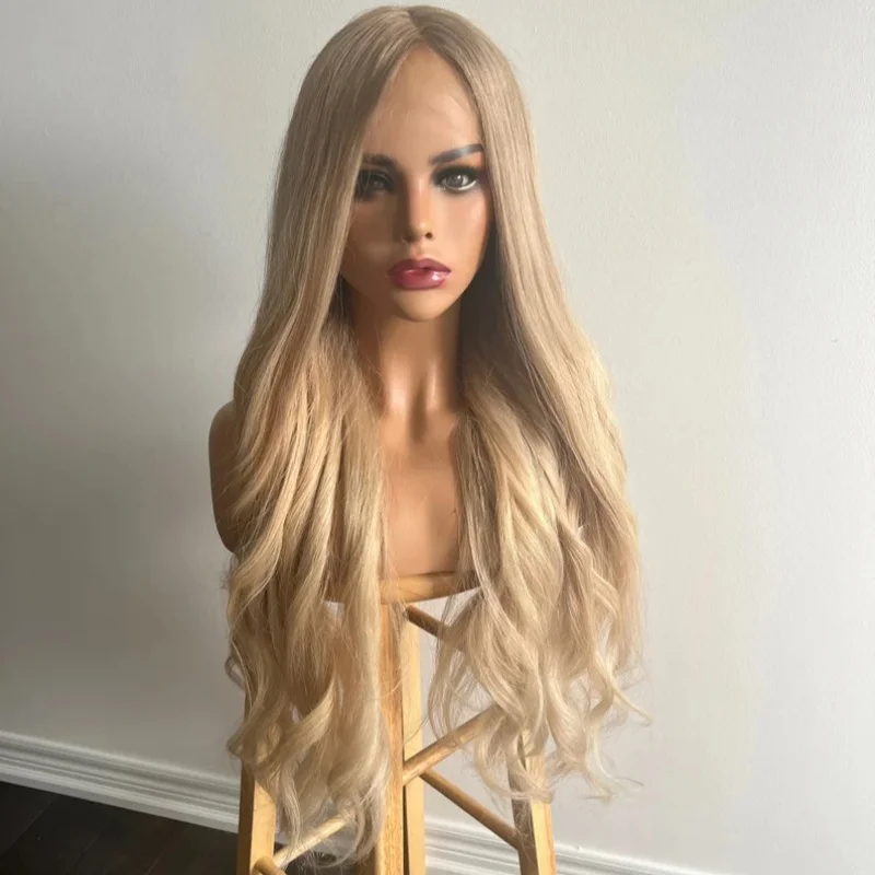 Wavy golden blonde Lace Front Wig blonde wigs, realistic hairline Glueless blonde Synthetic lace wig high quality