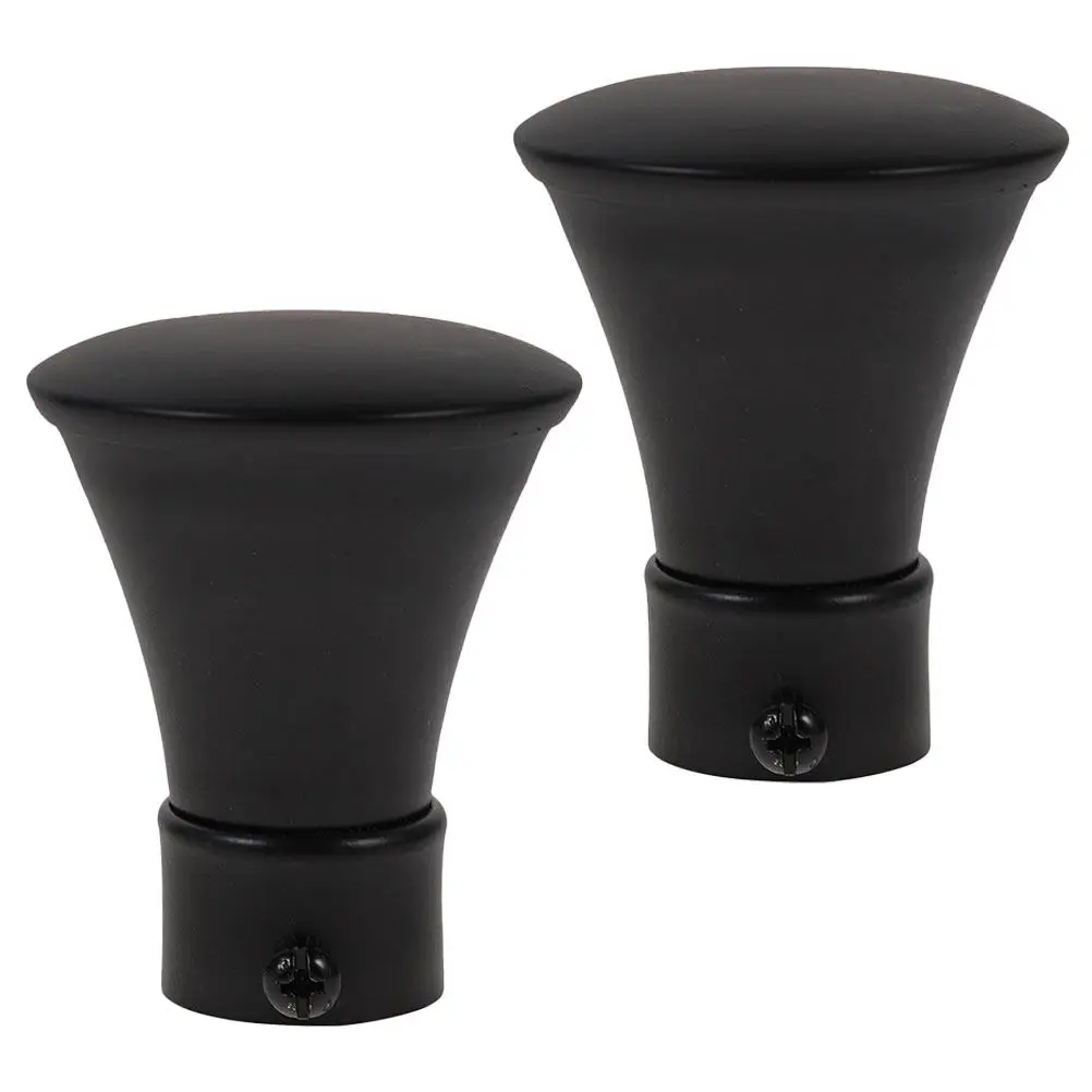 2Pcs Curtain Rod Finials Black Iron Decorative Curtain Rod Ends Replacement Caps Window Drapery Accessories