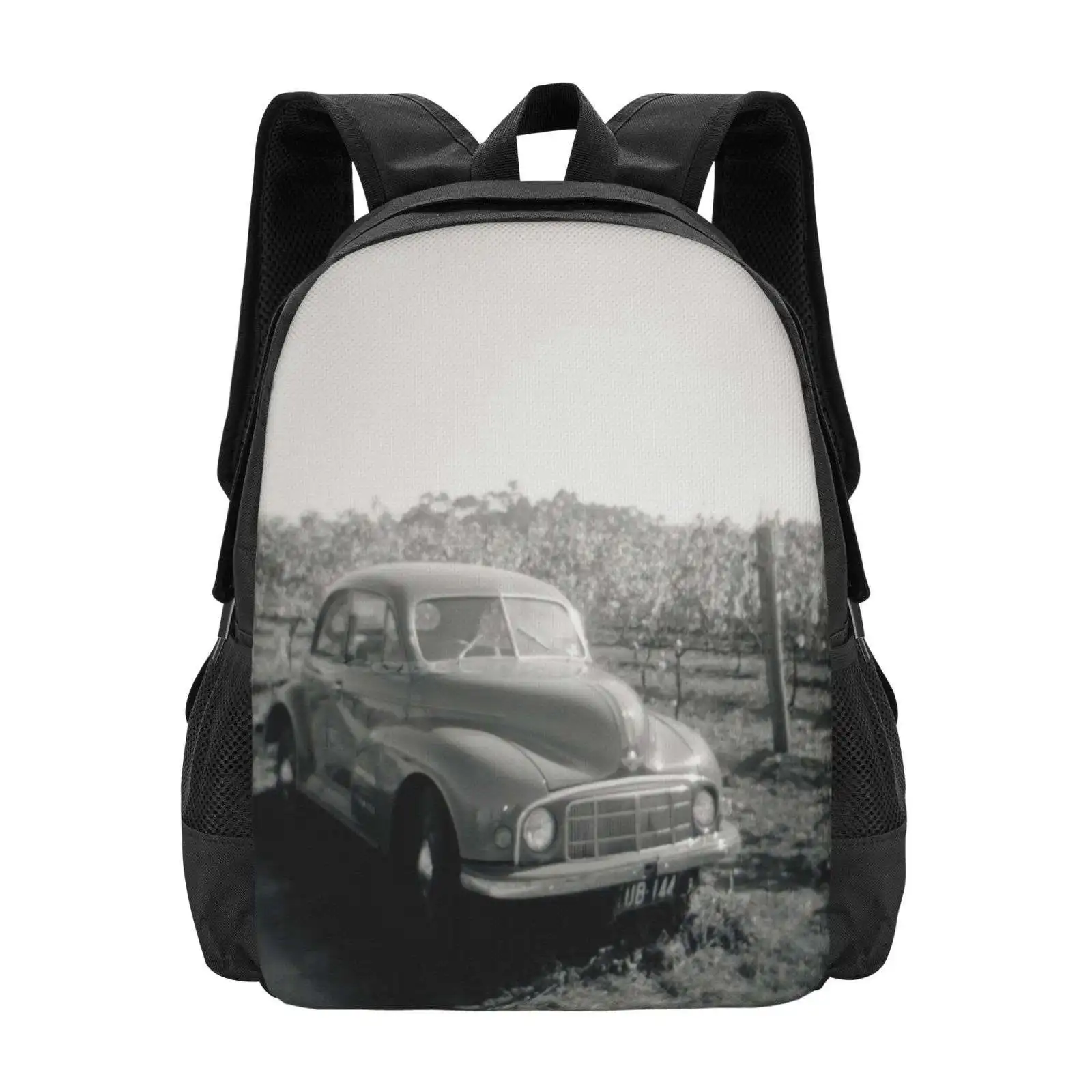 Vintage Pattern Design Laptop Travel School Bags White Black Car Automobile Vineyard Vignetting