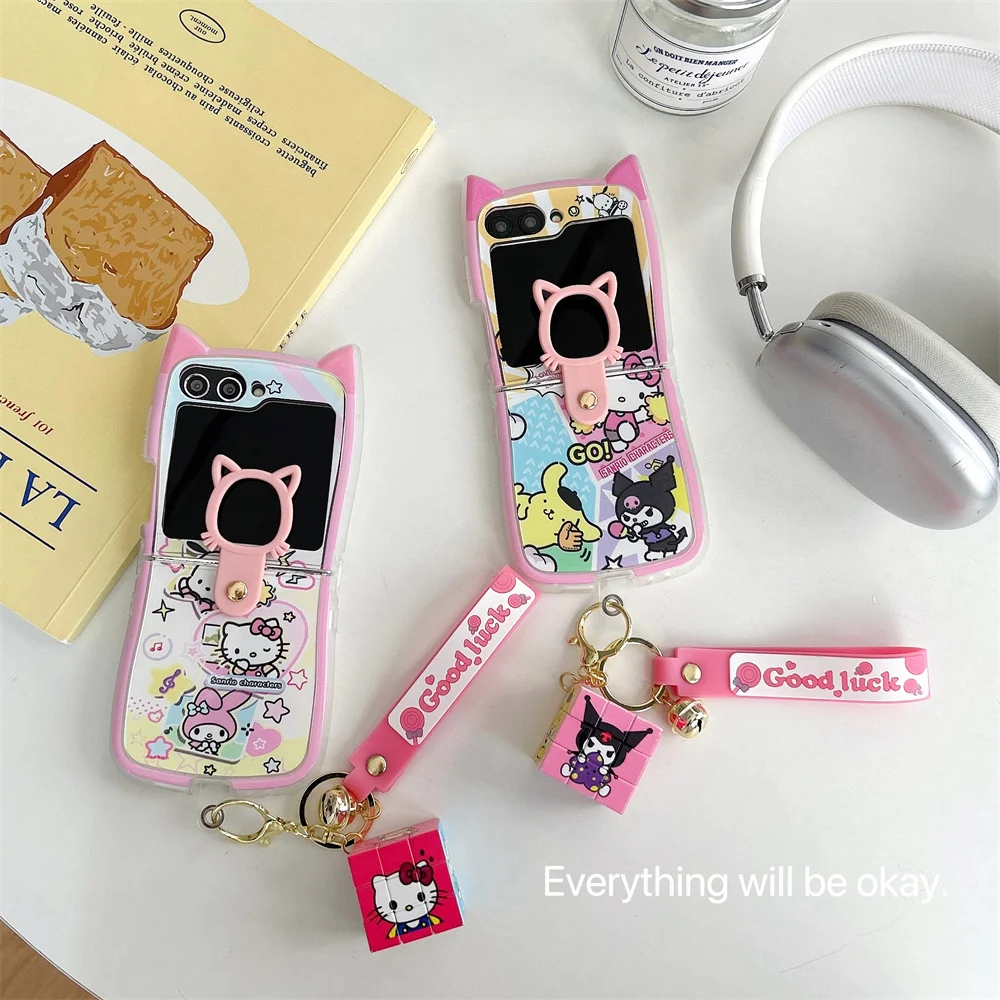 

Lanyard Phone Case Cute Sanrio Hello kitty Pochacco Samsung For Z Flip 3 4,Z Flip 5,Hard Anti-fall Back Cover Z Flip 6 Melody