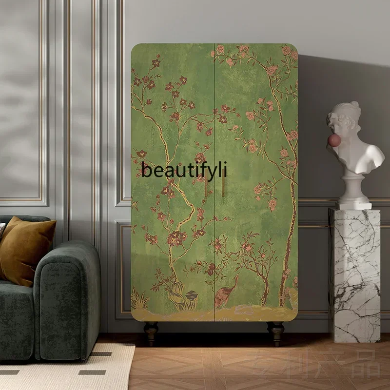 SS ss7486 French pastoral solid wood wardrobe storage cabinet creative painting custom solid wood locker