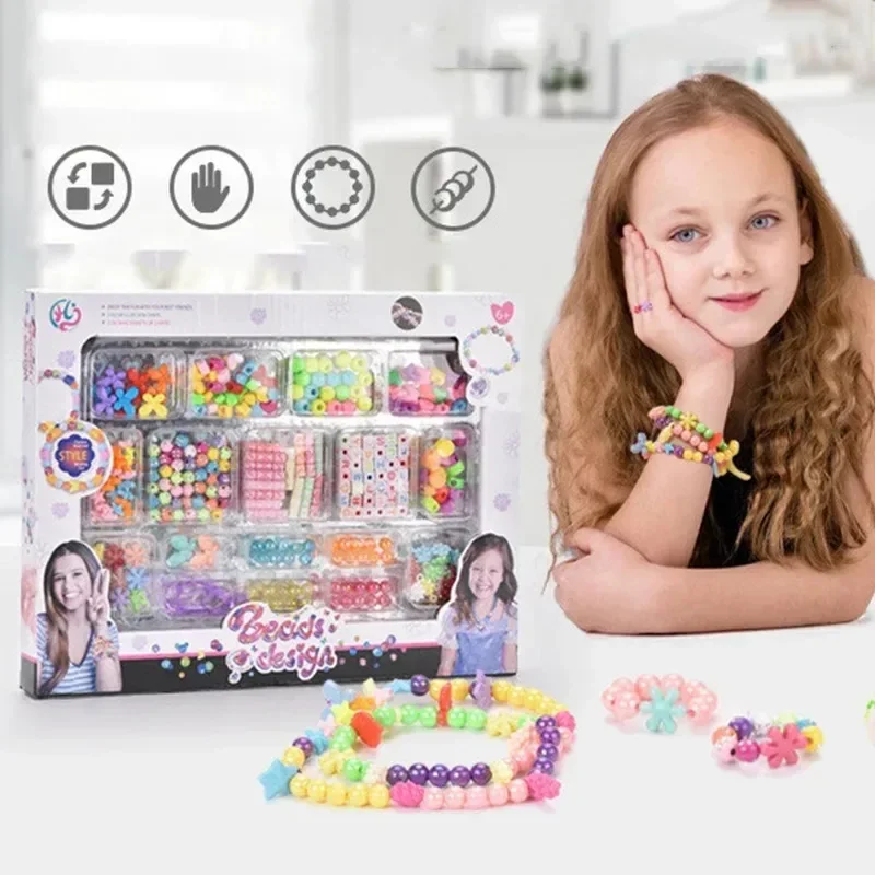 Children's DIY Beading Toys Creative Jewelry Making Materials Acrylic Educational Craft Kits for Girls Bracelet Necklace