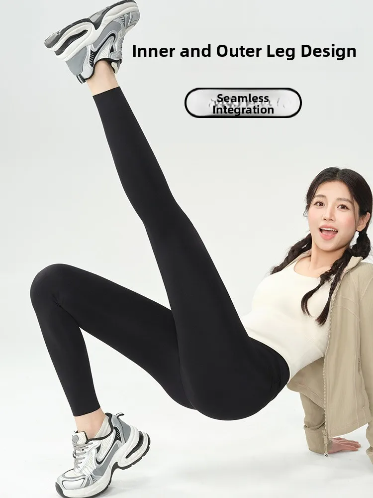 بنطلون يوجا نسائي قطعة واحدة من جلد الغزال، بنطلون طويل عالي الخصر لرفع المؤخرة، ملابس خارجية للشتاء