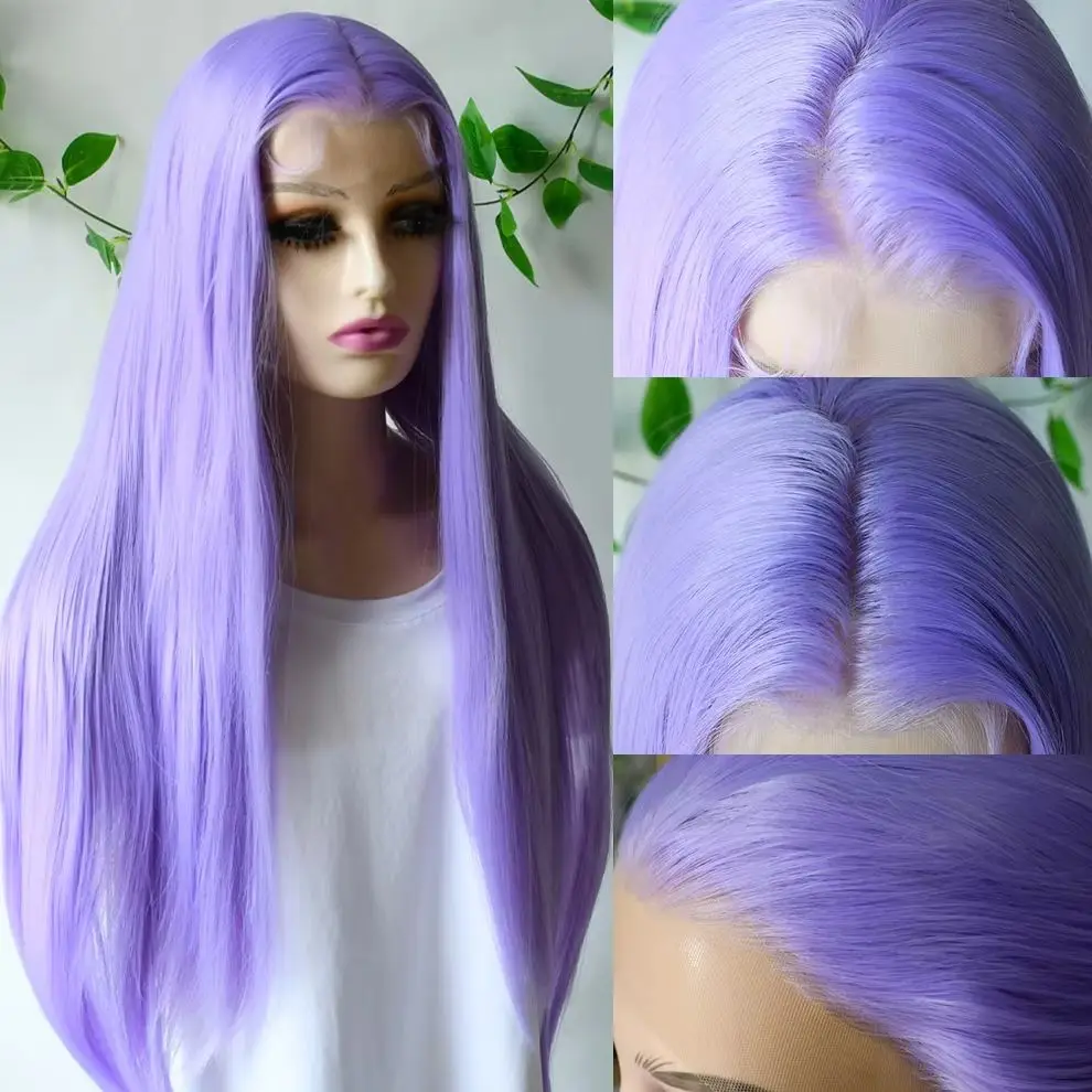 

Lavender Purple Wig Long Straight Lace Front Wigs Light Purple for Women 13x4 HD Synthetic Lace Frontal Wig For Daily Party Use