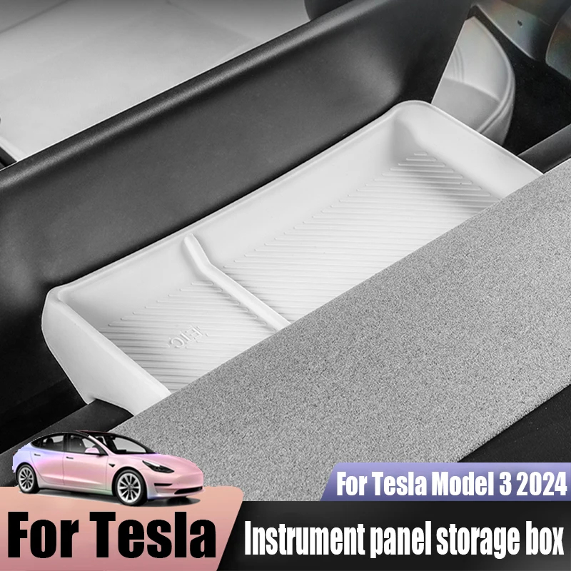 

Ящик для хранения приборной панели Tesla Model 3 2024, аксессуары для украшения интерьера автомобиля, силиконовый материал