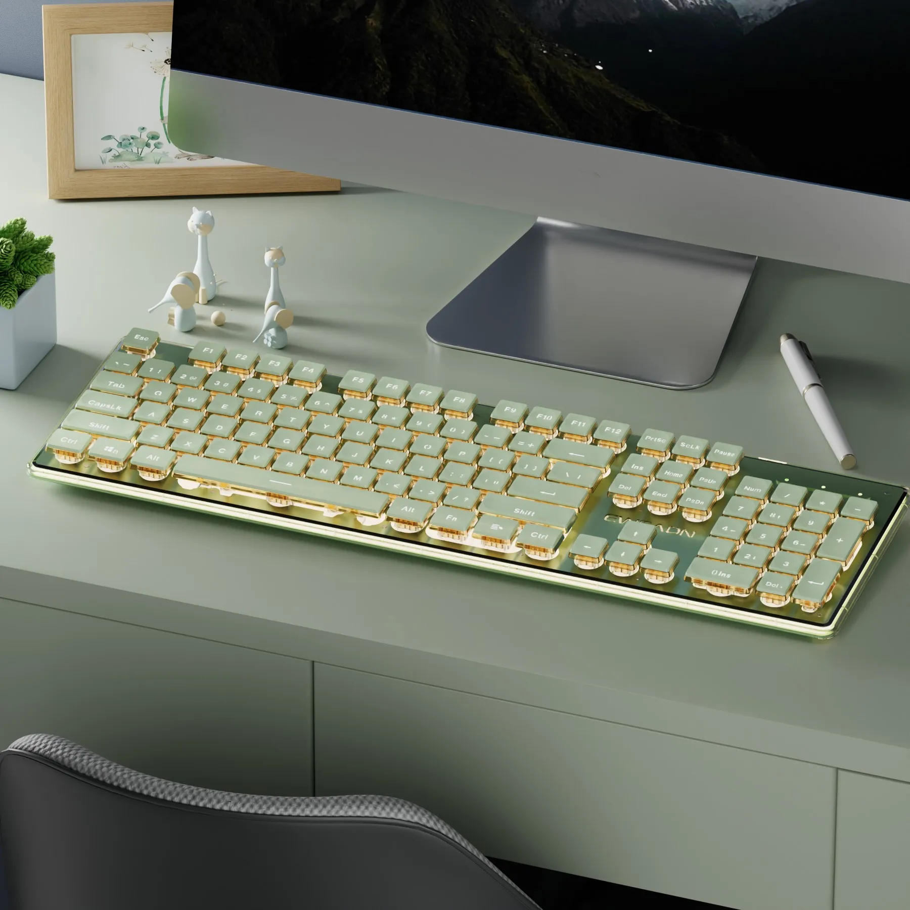 

EWEADN Беспроводная 2,4G Bluetooth перезаряжаемая бесшумная мембранная клавиатура, цельнометаллическая панель, 104 клавиши с каплей воды, ПК/офис/игры