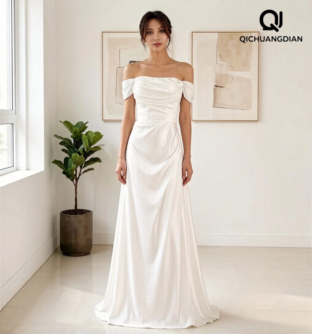 

Customized Simple Strapless Evening Gown Dresses Sleeveless A-Line Prom Dress Off the Shoulder Wedding Dress Vestido De Noiva