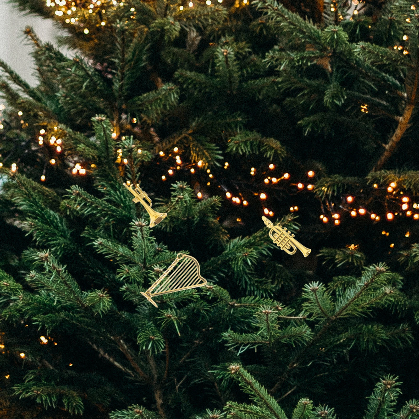 14 ชิ้นตกแต่งต้นคริสต์มาส Miniature เครื่องดนตรีขนาดเล็ก naments สีทอง Xmas อุปกรณ์เสริมหัตถกรรม