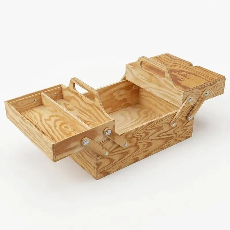 Solid Wood Toolbox with Handle for Workshop Garage Home Storage