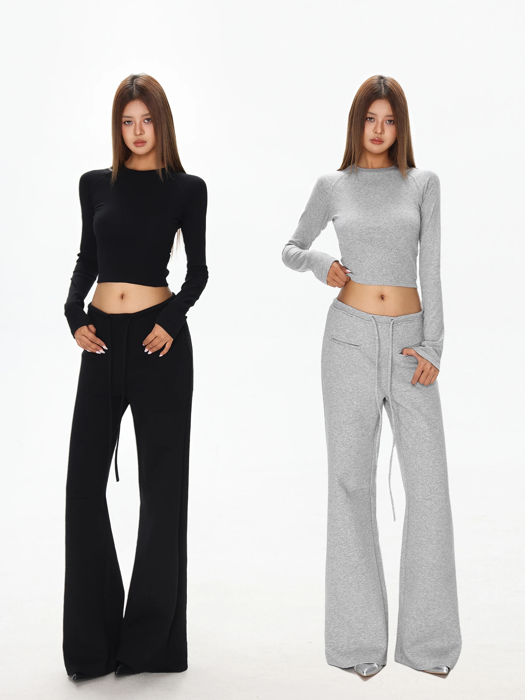 

Женские повседневные брюки с низкой посадкой, широкими штанинами, на резинке, свободные расклешенные брюки, повседневные брюки свободного кроя, расклешенные брюки