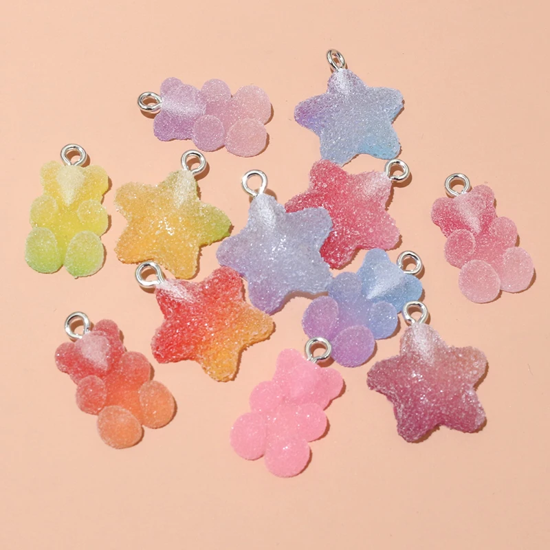 10pcs Random Mix Resin Candy Bear Star Charms for DIY Jewellery Making