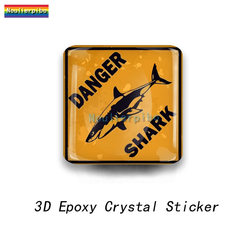 3D Exquisite Epoxy Dome Car Sticker Danger Sign Shark Area Surf Slow Shrew Crossing PVC Car Office Supplies Vinyl Die Cut Decal