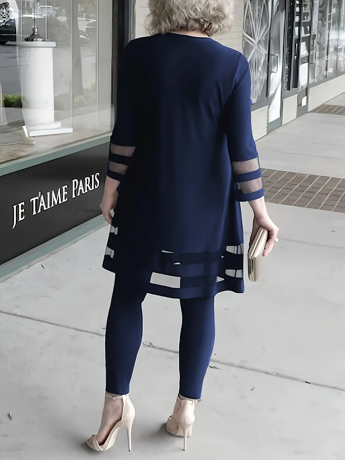 شبكة نسائية - طقم تونيك وطماق مفصلة 3/4 كم ملابس أنيقة