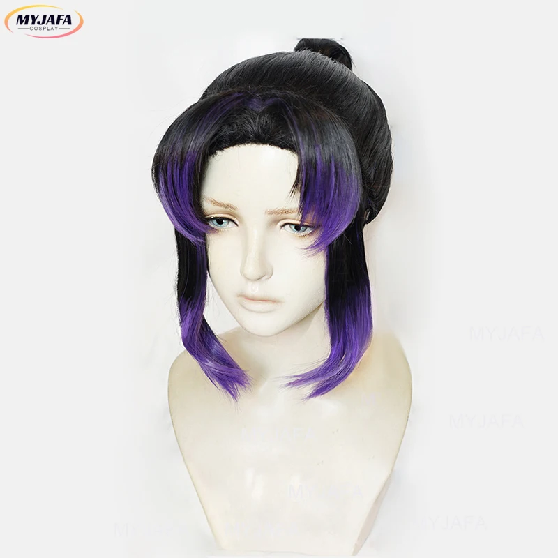 Anime Kochou Shinobu Cosplay Wig Purple Black Heat Resistant Hair Wigs + Wig Cap