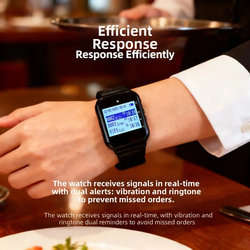 

Wireless Watch Pager Set 5 Call Buttons & Portable Receiver Pager Restaurant Hotel Cafe Waiter Service Bell Buzzer