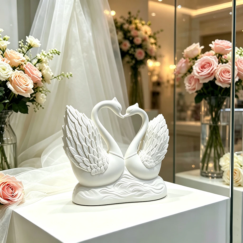 Sculpture de couple de cygnes noirs et blancs en résine, ornement élégant pour la décoration de la maison, décoration de salon, décoration de bureau, cadeau romantique