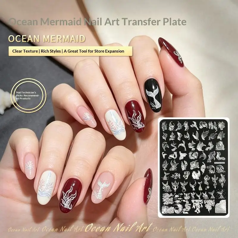 【Y】Stainless Steel Vintage Flower Nail Stamping Plates Multi Fishtail Styles Rustproof Nail Art Stencils for Home Salon Manicur