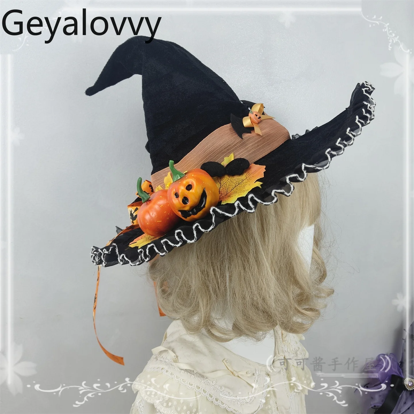 Zoete meisjes originele cosplay handgemaakte Halloween pompoenhoed zwarte heksenhoed Lolita tovenaar puntige zwarte hoeden voor vrouwen