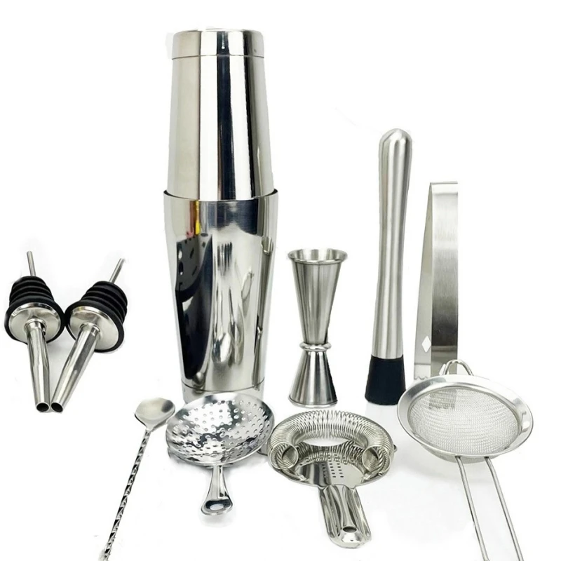

Bar Set Cocktail Shaker: 2 Weighted Boston Shakers, Cocktail Strainer Set,Jigger,Muddler and Spoon, Ice Tong and 2 Bottle Pourer