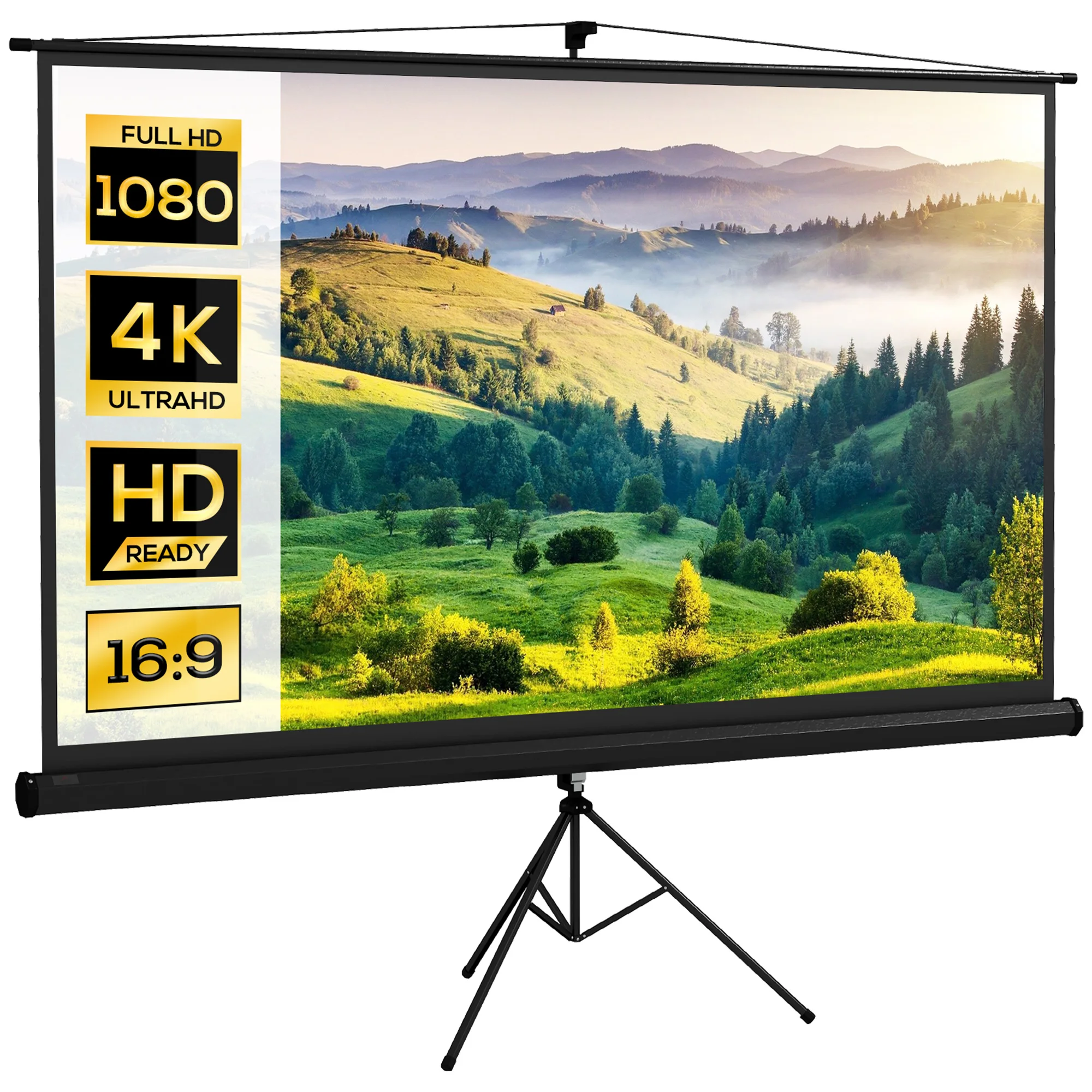 HOMCOM Pantalla de Proyector Manual con Soporte 100 Pulgadas Pantalla de Proyección Portátil Formato 16:9 con Altura Ajustable para Interior y Exterior Cine en Casa Patio 221x124 cm Negro