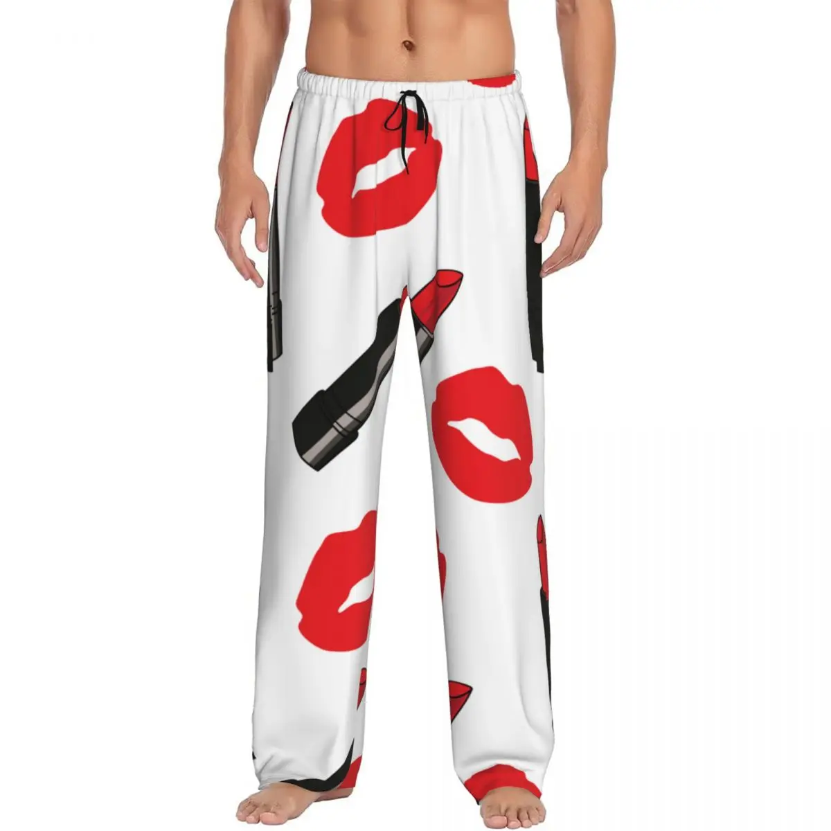 Cartoon Comic Red Lipstick With Dots Men's Casual Pajama Sleeping Pants Lounge Loose Trousers Comfortable Nightwear