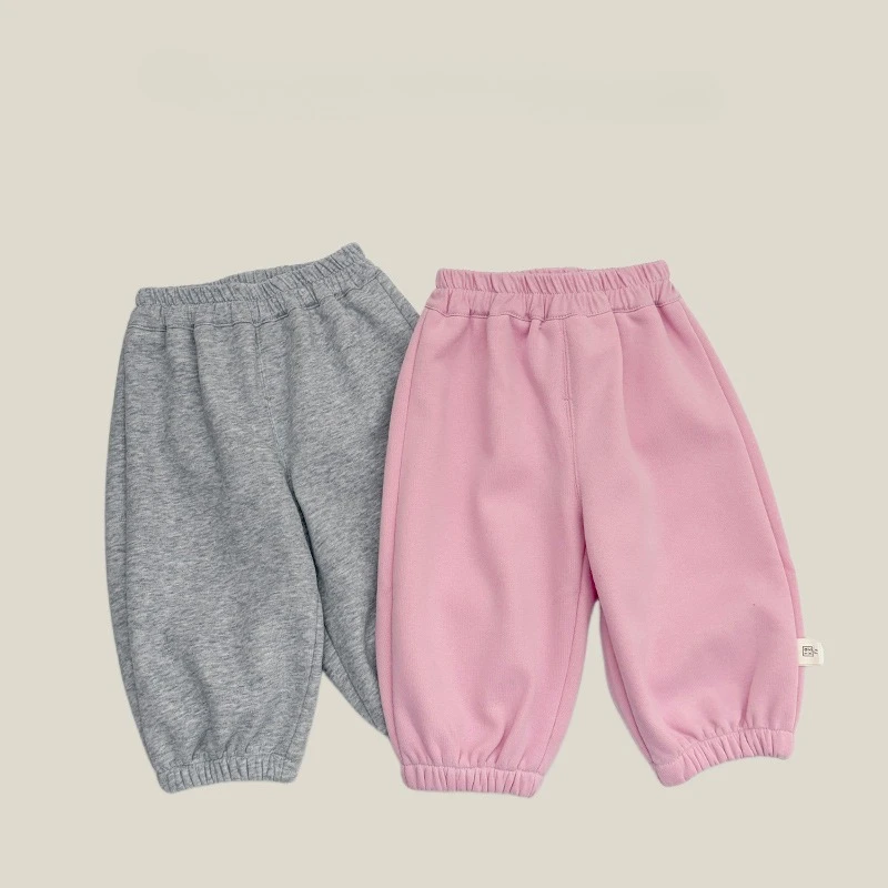 Pants Girls Winter Solid Color Velvetpants Baby Cute Tail Decoration Foot Binding Warm Winter Pants Comfortable and Soft